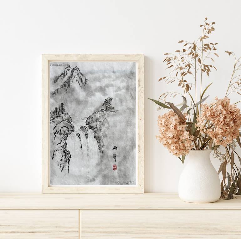 Original Art Deco Landscape Drawing by Wei Hua Hsu Yuxuan Ink Studio