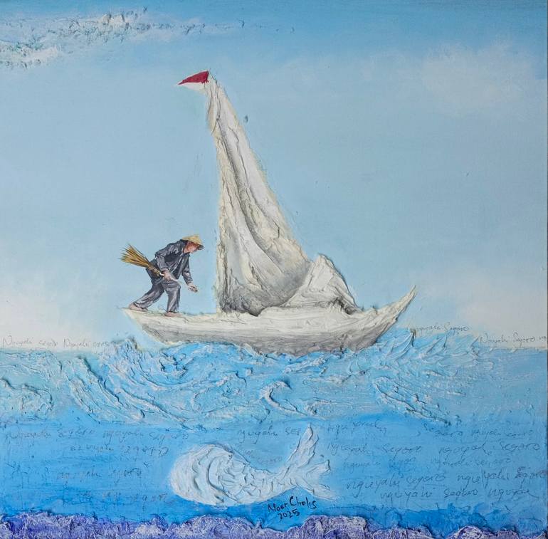 Original Seascape Mixed Media by Noer Cholis | Conceptual Art on Canvas | Nguyahi Segoro (Salting The Sea)