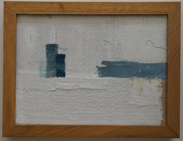 Original Abstract Mixed Media by Hester H | Minimalism Art on Fabric | 2025 - .08 sky blue series 'White, White.... and Blue'