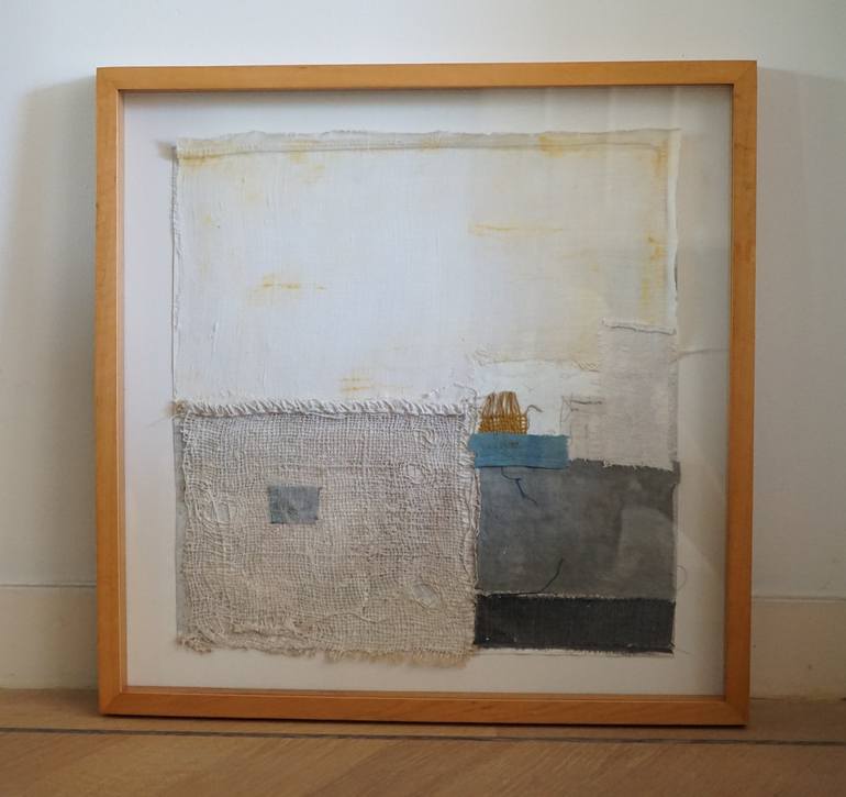 Original Abstract Mixed Media by Hester H | Minimalism Art on Fabric | 2025 - .15 blue sky series 'Rusty Rustique'