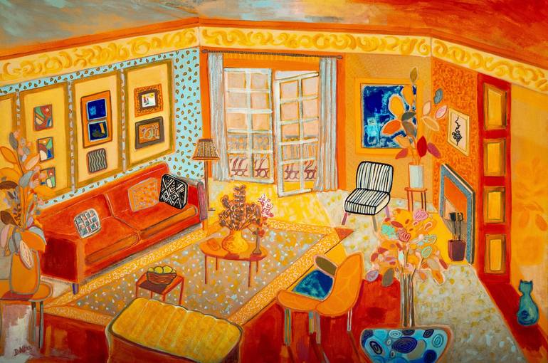 Original Still Life Painting by Diego Alba  Fauvism Art on Canvas  Orange Room