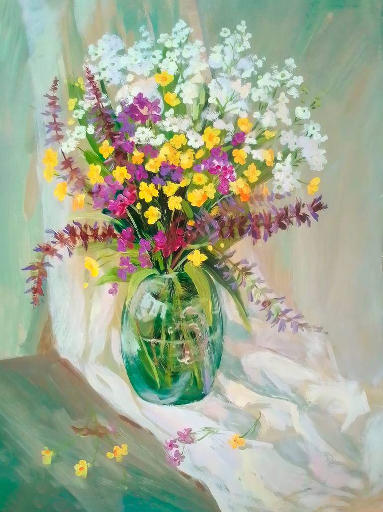 Joyful Flower Bouquet Painting by Mariya Zhakupova | Saatchi Art