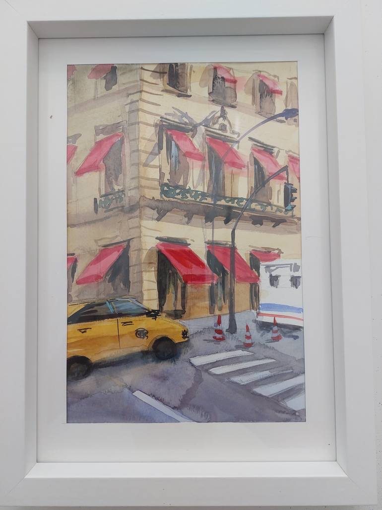 Original Architecture Painting by Form And Color Association | Realism Art on Paper | City Corner