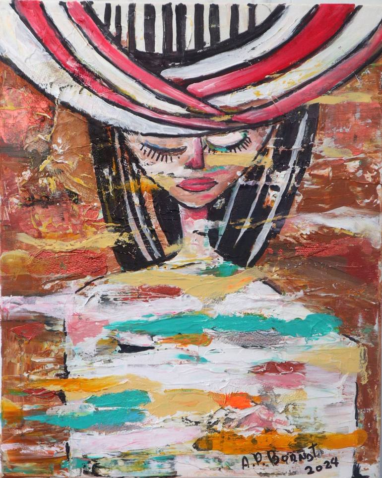 Original People Painting by Antonio Perez Bornot | Figurative Art on Canvas | Woman with hat