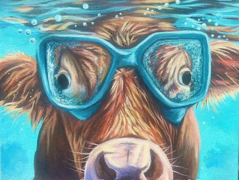 Original Animal Painting by Courtney Butler | Surrealism Art on Canvas | Moo-ve! Get out the way!