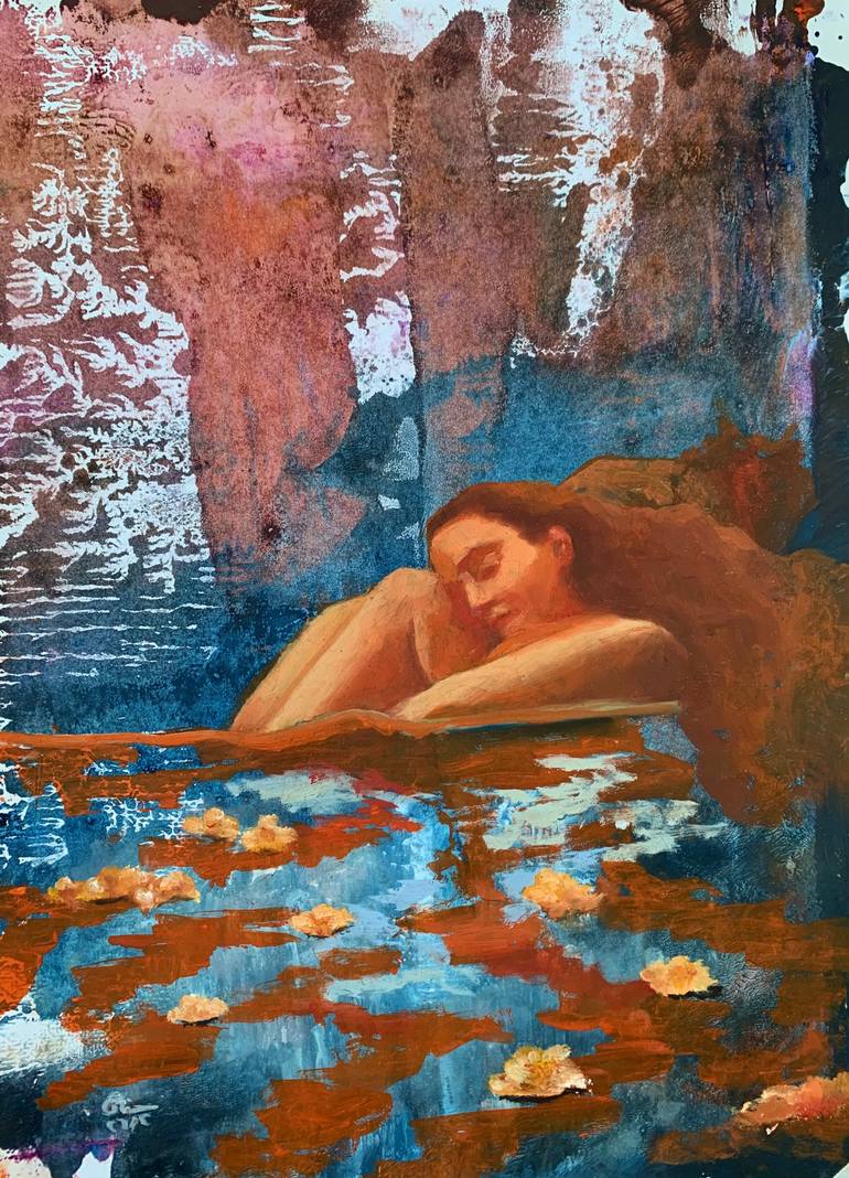 “This Lake Is not Water” -Contemporary Figurative Oil Painting Original Painting by hanan ramadan