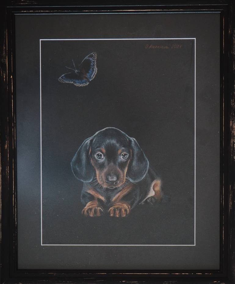 Original Realism Dogs Drawing by Olia Aver