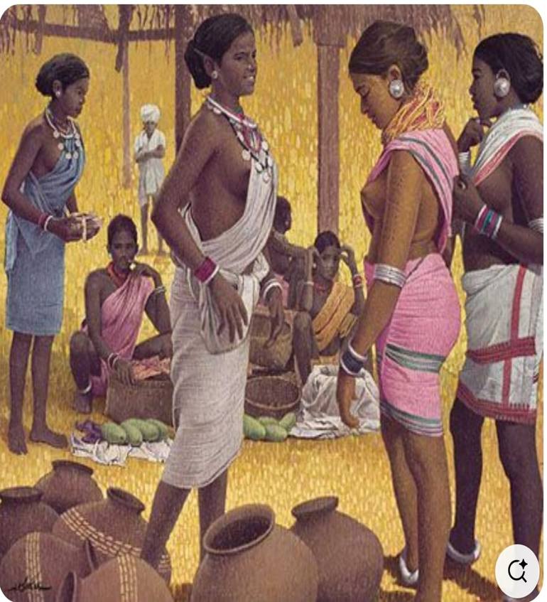 Original Color Field Painting Rural Life Painting by Jitendra Kumar Chandrakar