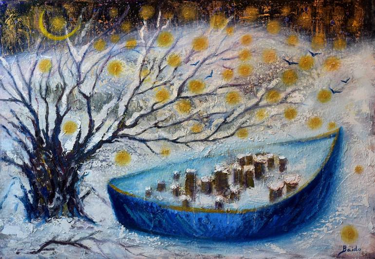 Original Abstract Painting by Mariam Baidoshvili | Abstract Art on Canvas | Christmas Eve in Sveti