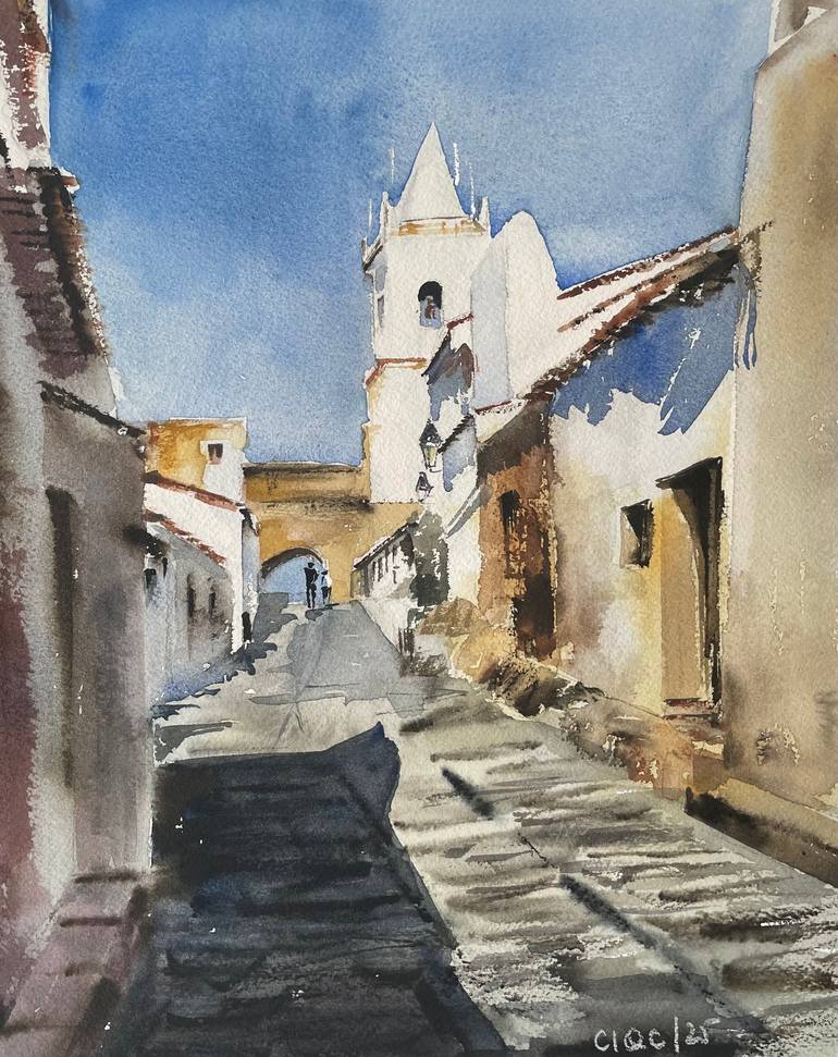 Original Architecture Painting by Cecilia Ines Quijano Camara | Illustration Art on Paper | The Way Out
