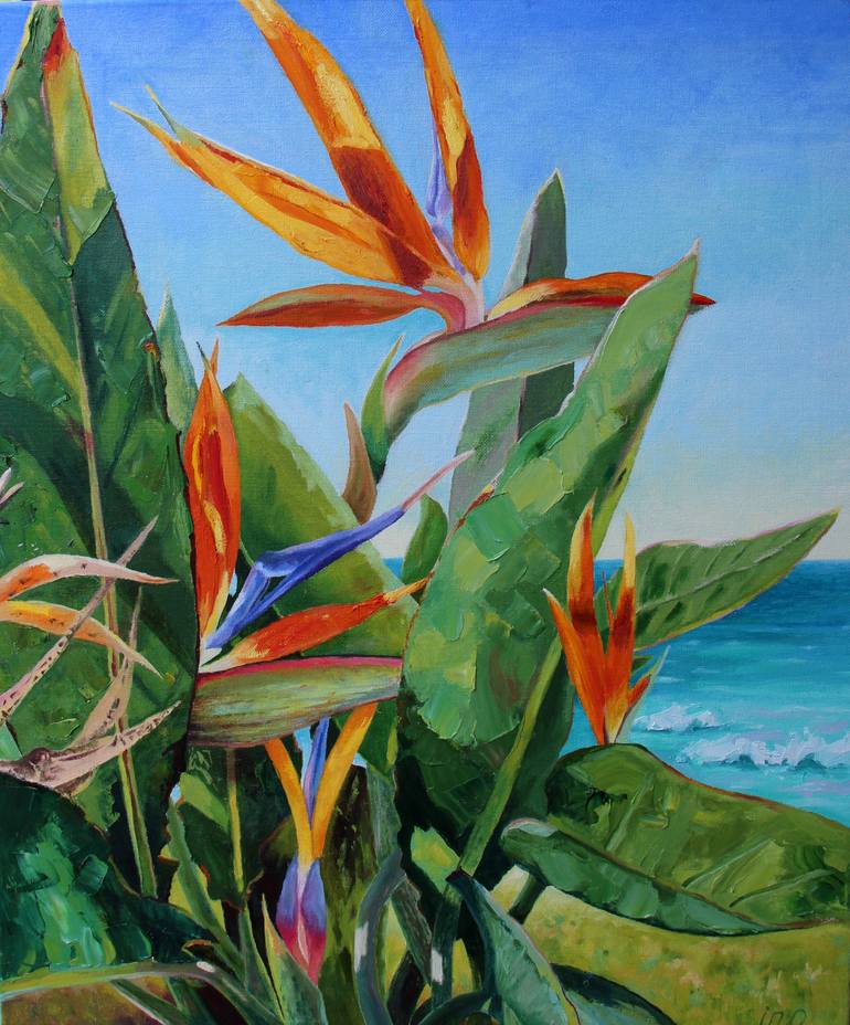 Original Nature Painting by Irina Abeslamidze | Impressionism Art on Canvas | Birds of Paradise