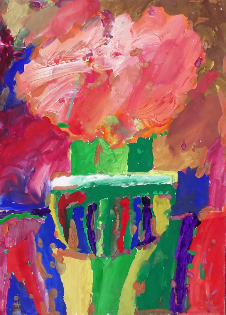 Original Floral Painting by Sergei Chudjakow | Expressionism Art on Paper | ,,Bouquet of pink flowers in a vase,,