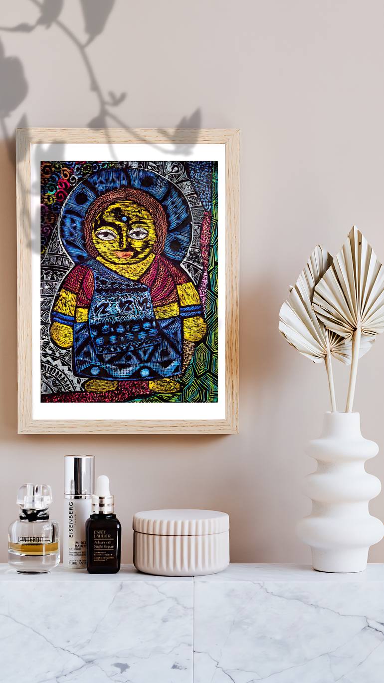 Original Folk Abstract Painting by Amalina Guin