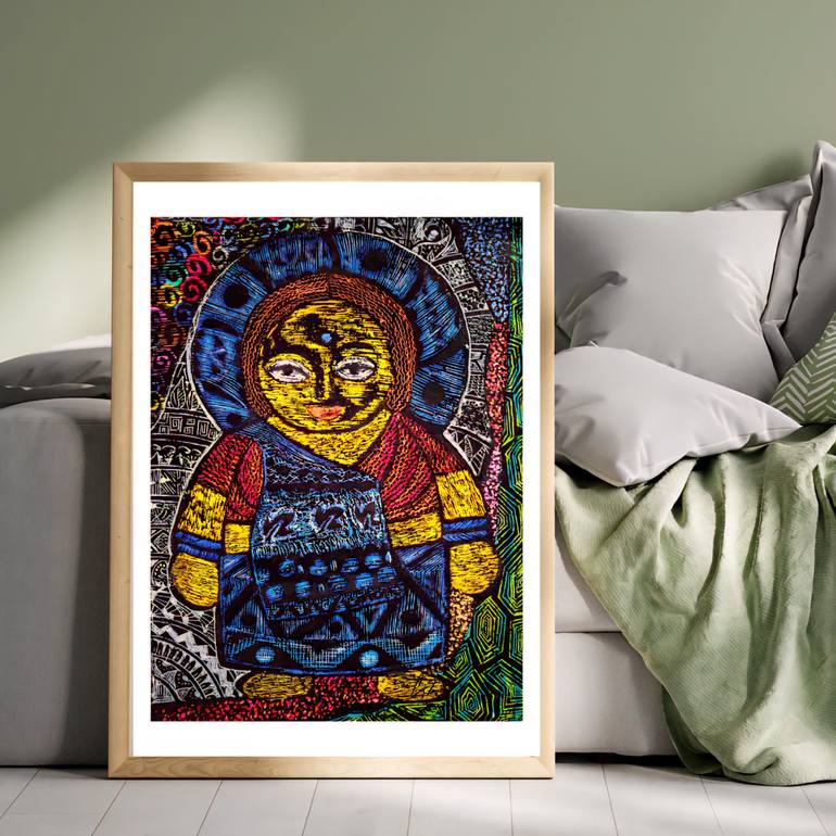 Original Folk Abstract Painting by Amalina Guin