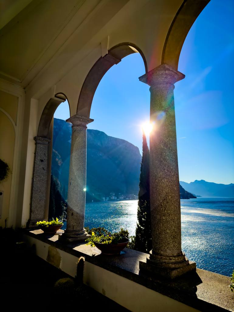Original Architecture Photography by Craig Stewart | Photorealism Art on Paper | Lake Como - Italy - Villa and arches on lake #845