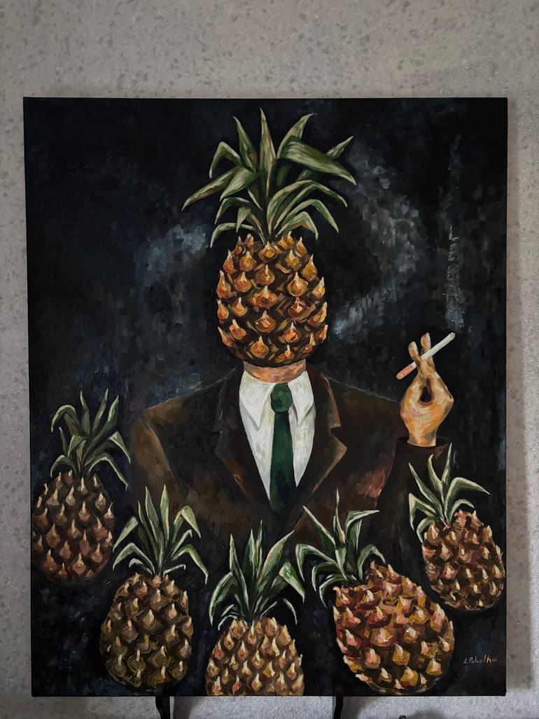 Original Men Painting by Elena Pakalka | Surrealism Art on Canvas | You are not welcome here.