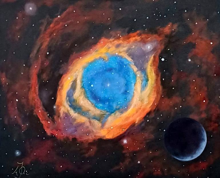 Original Outer Space Painting by Antonio Jose Quevedo Cabello | Art Deco Art on Canvas | Inside the Helix Nebula