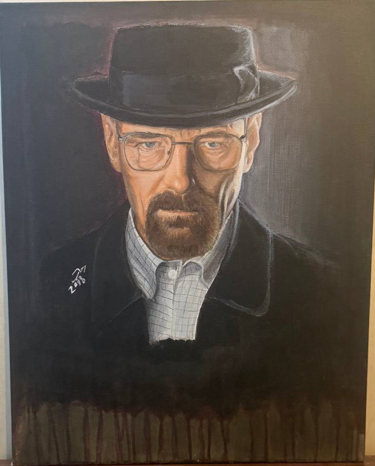 Original Pop Culture/Celebrity Painting by Rihab Alhanaya | Contemporary Art on Canvas | Heisenberg Portrait, Breaking Bad- Shadows of Chemistry