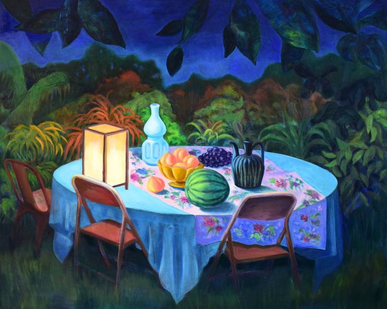 Original Figurative Garden Painting by Ji Yu