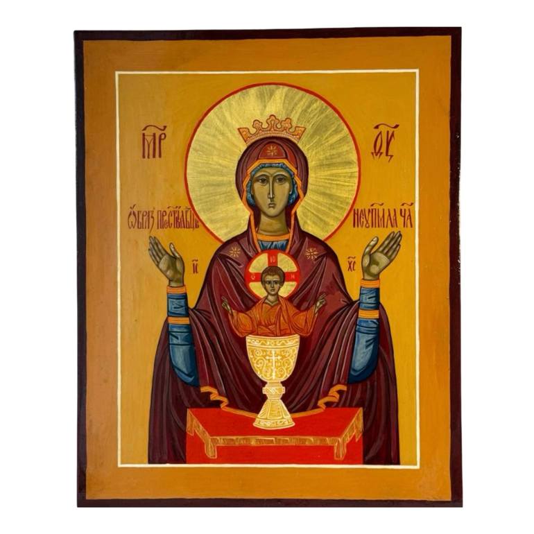 Original Religion Painting by Alla Ditla | Symbolism Art on Wood | The Inexhaustible Chalice - Icon of the Mother of God