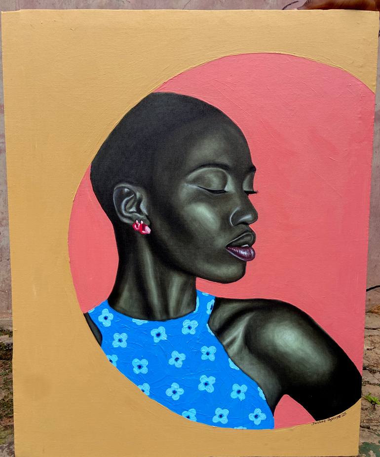 Original Portraiture Women Mixed Media by Joshua Oyeleye
