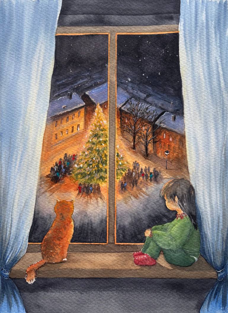 Ukrainian children dream of Christmas Original Painting by viktoriia tretiak