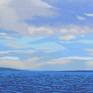 My painting depicts a fresh, windy summer day over the Firth of Clyde estuary in Scotland. I decided to paint this as love the shapes of clouds in contrast to the sky and water. 
Was painted wet onto dry- in stages. This painting will need framing.