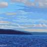 My painting depicts a fresh, windy summer day over the Firth of Clyde estuary in Scotland. I decided to paint this as love the shapes of clouds in contrast to the sky and water. 
Was painted wet onto dry- in stages. This painting will need framing.