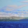 My painting depicts the Firth of Clyde estuary in Scotland, UK. Looking south south east towards the Cloch lighthouse from Argyll. I painted this as love the view.
Painted wet onto dry- in stages.