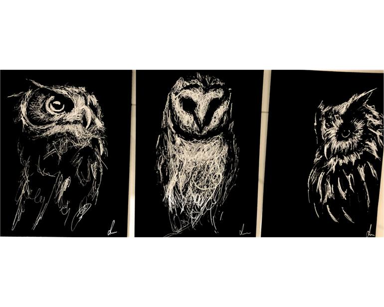 Original Black & White Animal Drawing by Diana Art