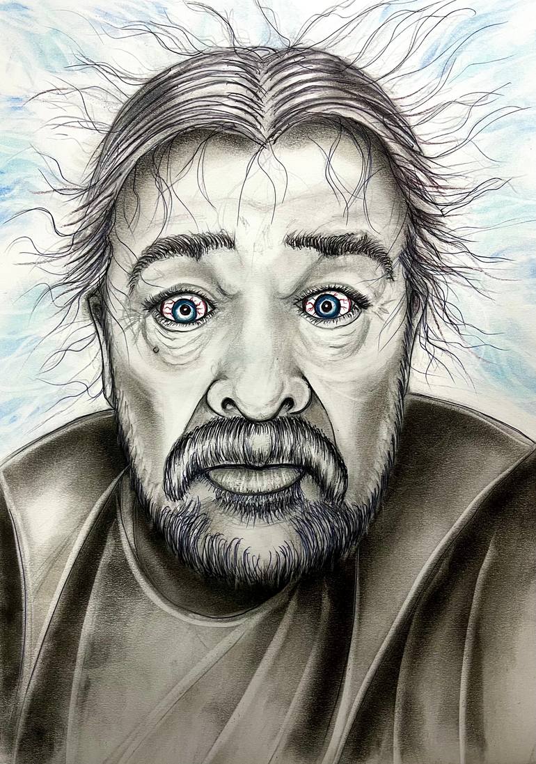 Original Men Painting by Dermot Allen  Illustration Art on Paper  Insomnia