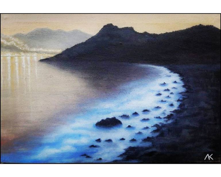Original Beach Painting by A Khan | Realism Art on Canvas | Whispers of the Deep