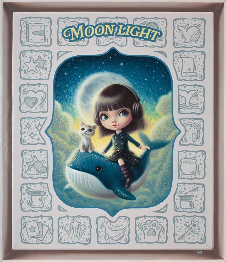 Original Fantasy Painting by Jun Sung Back | Surrealism Art on Canvas | Lucky Box-Moonlight