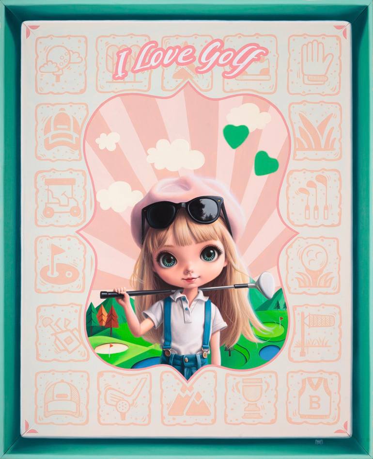 Original Sports Painting by Jun Sung Back | Surrealism Art on Canvas | Lucky box-I love golf