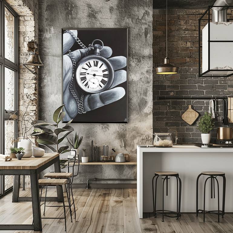 Original Black & White Time Painting by Iryna Mellis