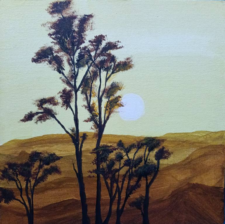 Original Nature Painting by Kiran Khamb | Impressionism Art on Canvas | Sunset in the Desert