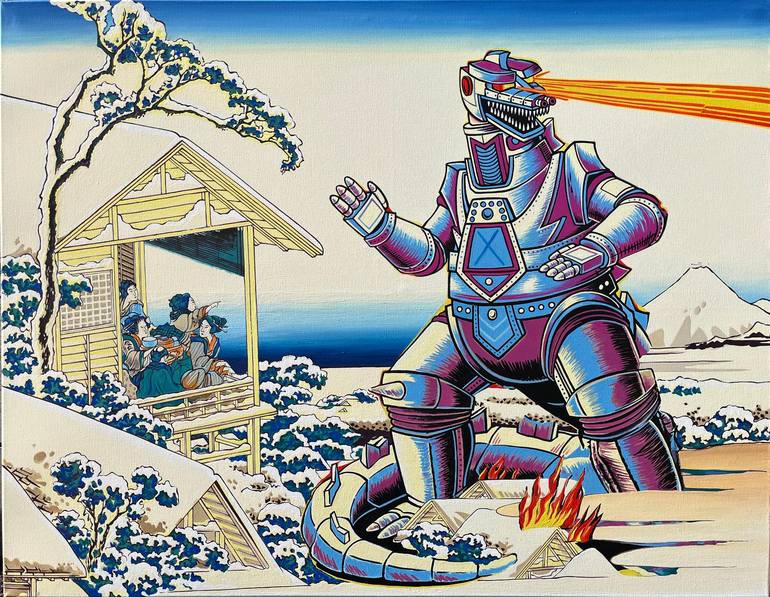 Godzilla Hokusai Painting by Pavel Sipkin | Saatchi Art