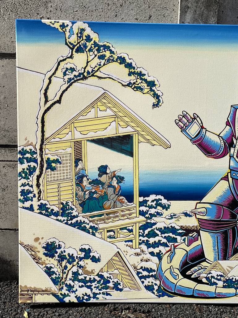 Godzilla Hokusai Painting by Pavel Sipkin | Saatchi Art