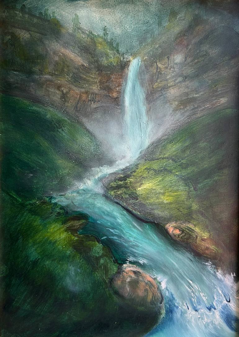 Original Landscape Painting by Semiha Karakus | Abstract Art on Paper | Inner Light: Silent Waters No.4 Where the Water Remembers