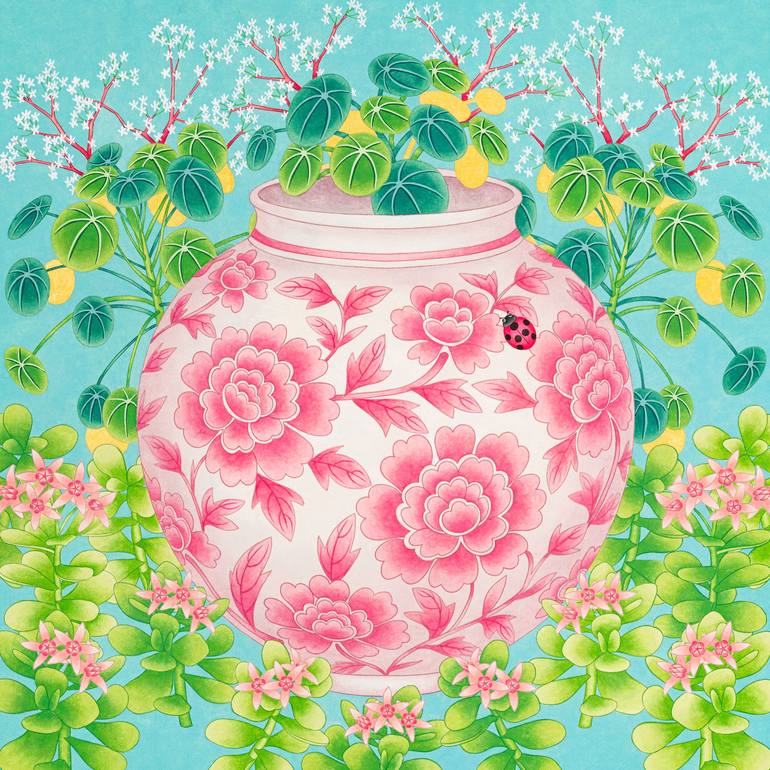 Original Botanic Painting by Clara Baik | Symbolism Art on Paper | Bloom to the moon