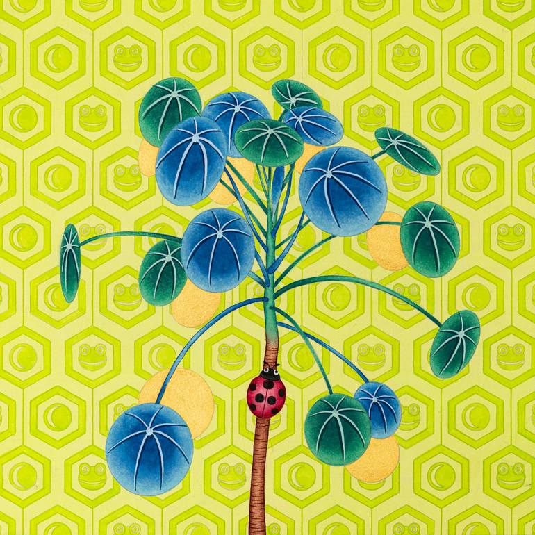 Original Botanic Painting by Clara Baik | Classicism Art on Paper | Leaves to the moon