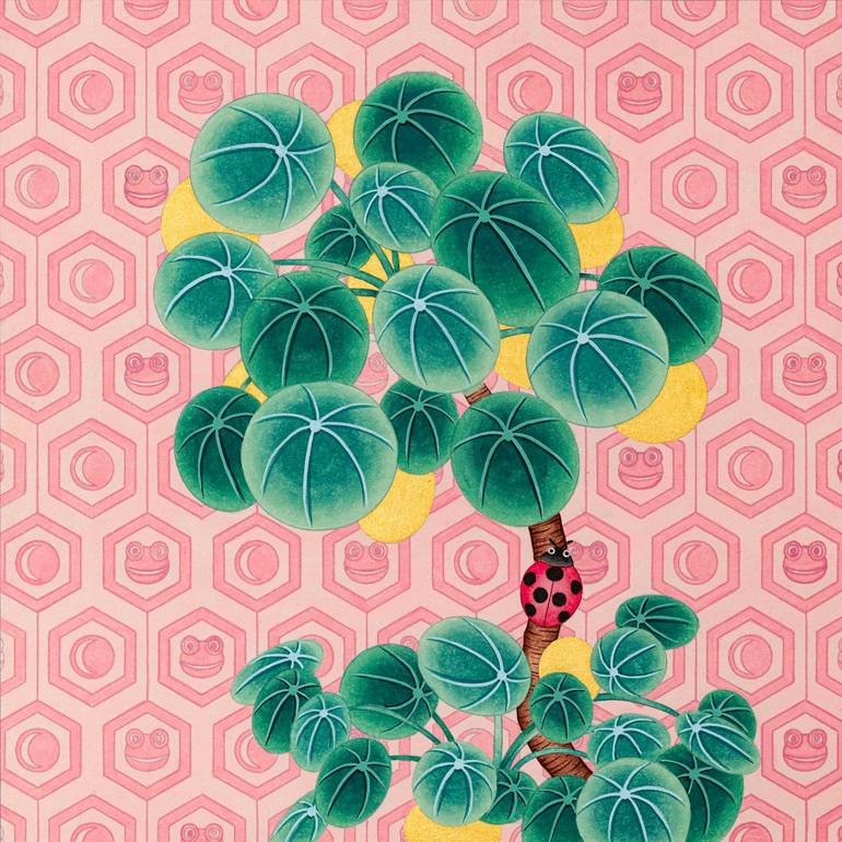 Original Botanic Painting by Clara Baik | Classicism Art on Paper | Leaves to the moon