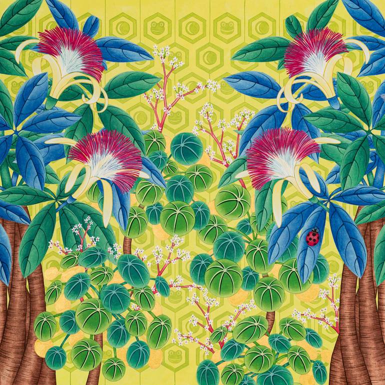 Original Botanic Painting by Clara Baik | Classicism Art on Paper | Leaves to the moon
