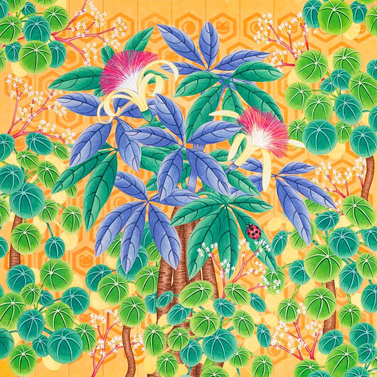 Original Botanic Painting by Clara Baik | Classicism Art on Paper | Leaves to the moon