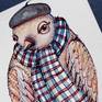 Stylized portrait of a bird in a beret