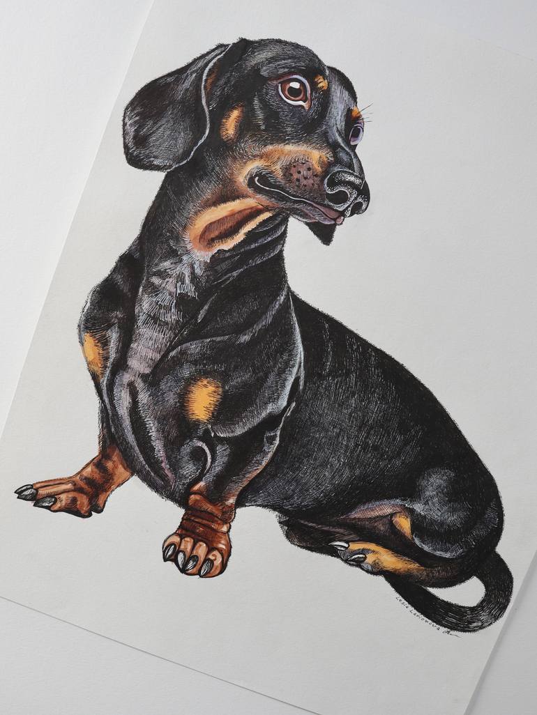 Original Illustration Dogs Drawing by Lesia Larionova