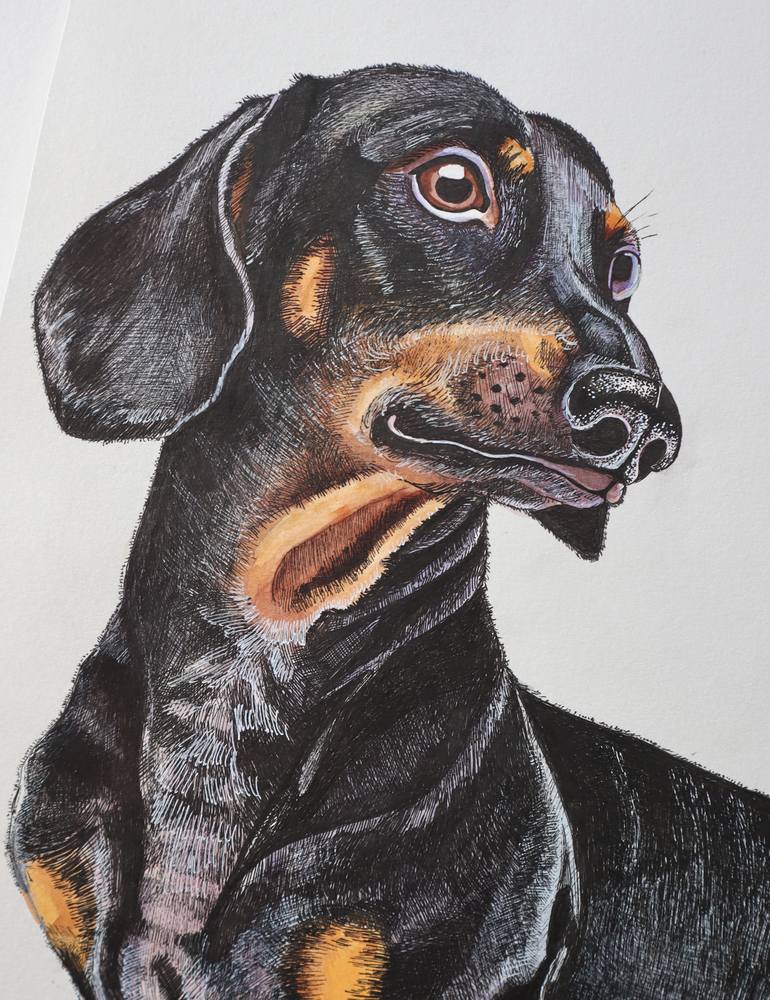 Original Illustration Dogs Drawing by Lesia Larionova
