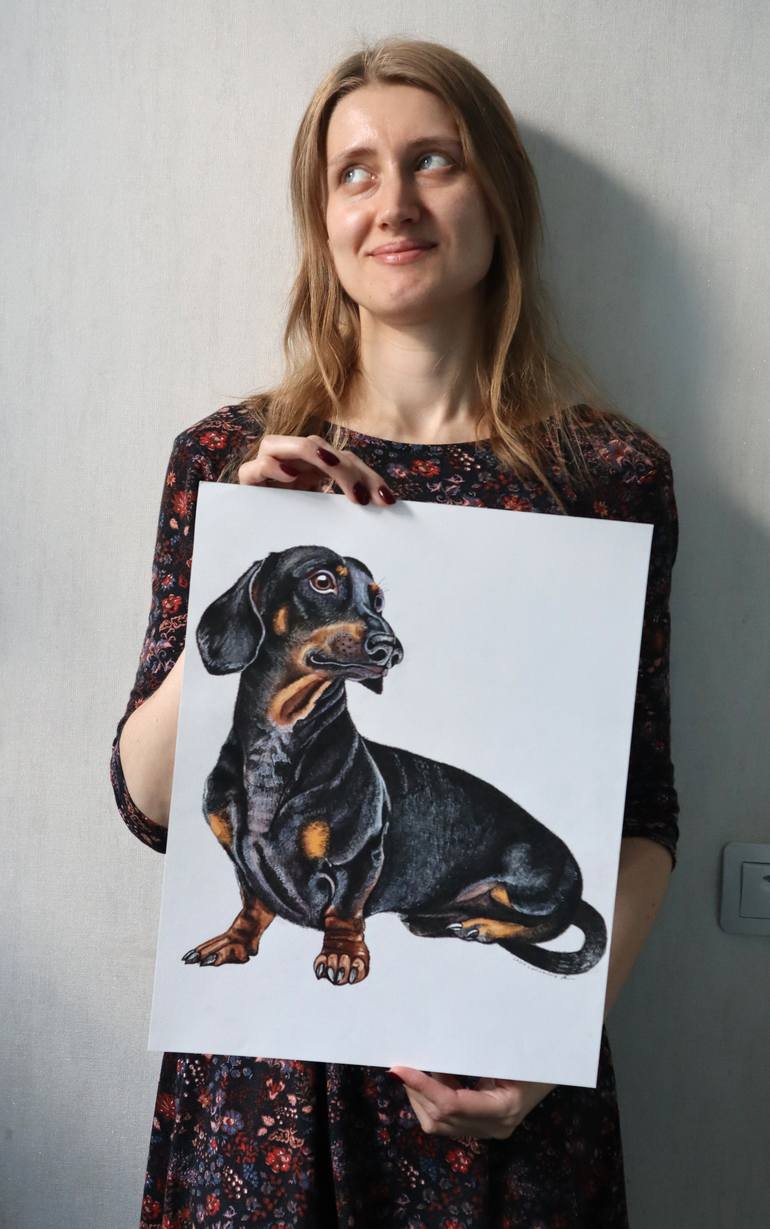Original Illustration Dogs Drawing by Lesia Larionova