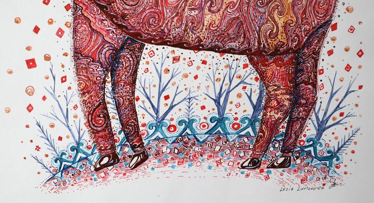 Original Folk Animal Painting by Lesia Larionova