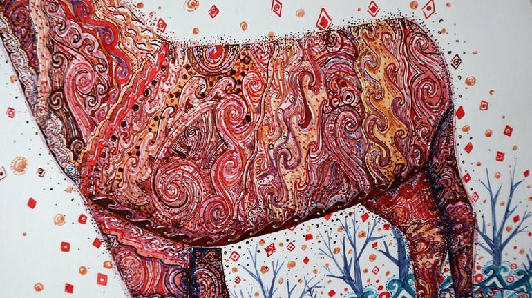 Original Folk Animal Painting by Lesia Larionova